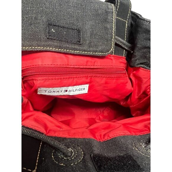 Tommy Hilifiger Denim Drawstring Bucket Style Shoulder Bag Y2K 00s Gray Black - Picture 6 of 13